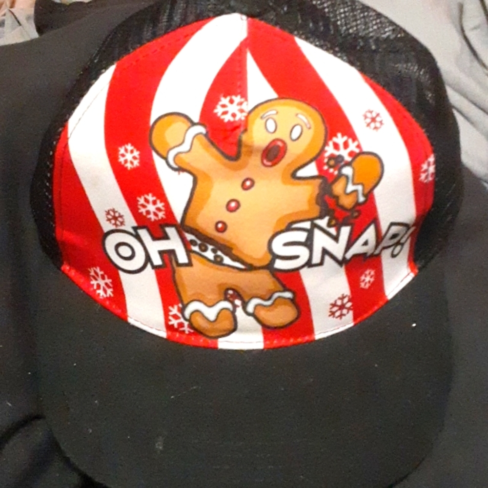 Vintage Pugs Snapback Christmas Hat with Gingerbread Man, Oh Snap